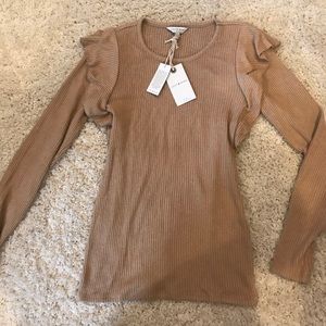 Tan sweater with ruffle shoulders
